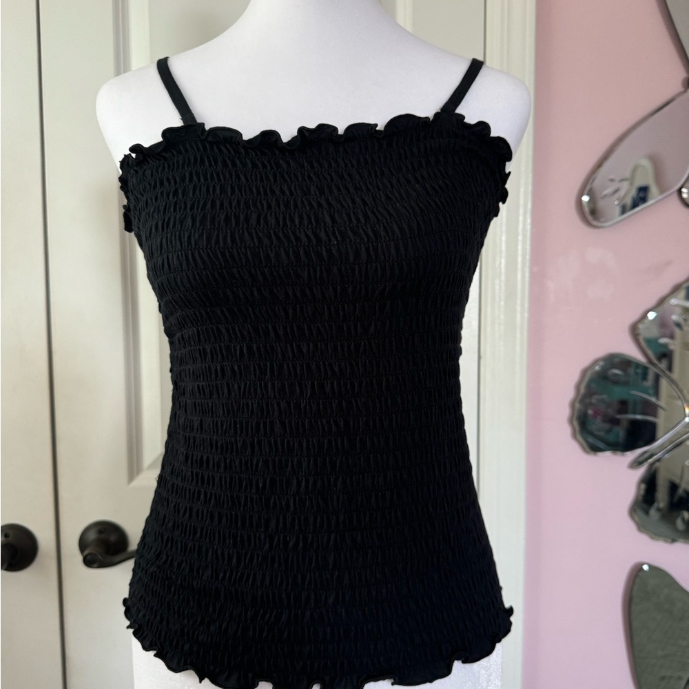 abercrombie kids Black Smocked Ruffle Tank Top